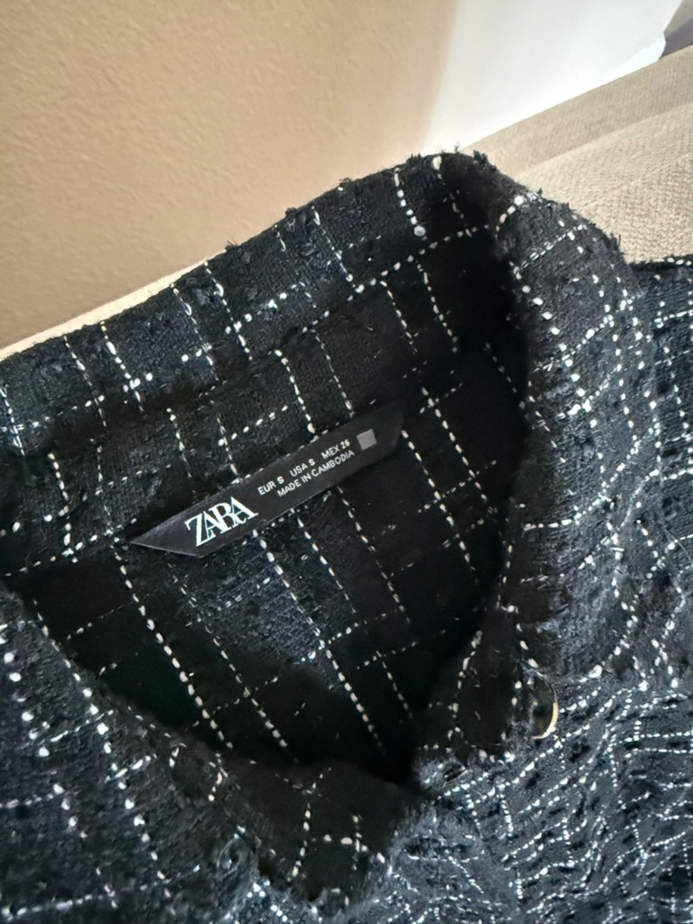 ZARA Black & White Checked Tweed Mini Dress - Picture 4 of 4